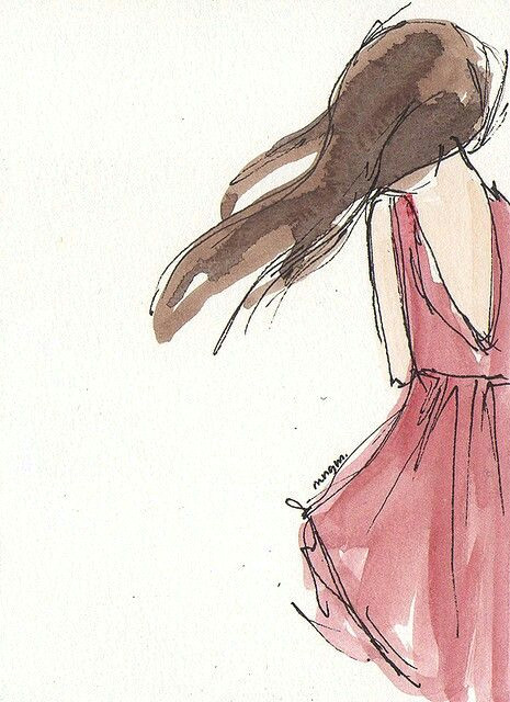 girl in the red dress water color