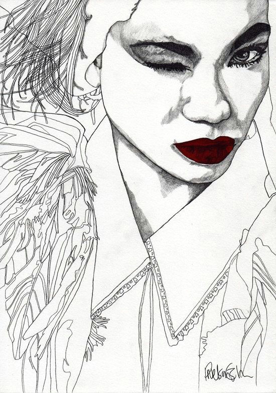 china girl original signed paul nelson esch drawing art pencil illustration fashion portrait black