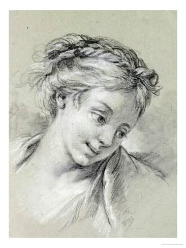 giclee print head of a girl looking down to the right by francois boucher 24x18in