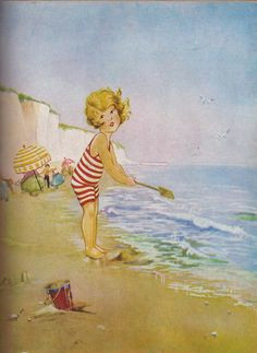 eulalie a child s garden of verses illustration little girl at the beach art seaside