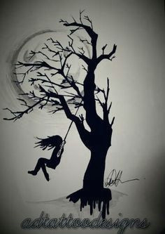 black and grey girl on a swing with full moon and tree silhouette google search
