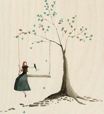 minimalist picture girl on swing under tree
