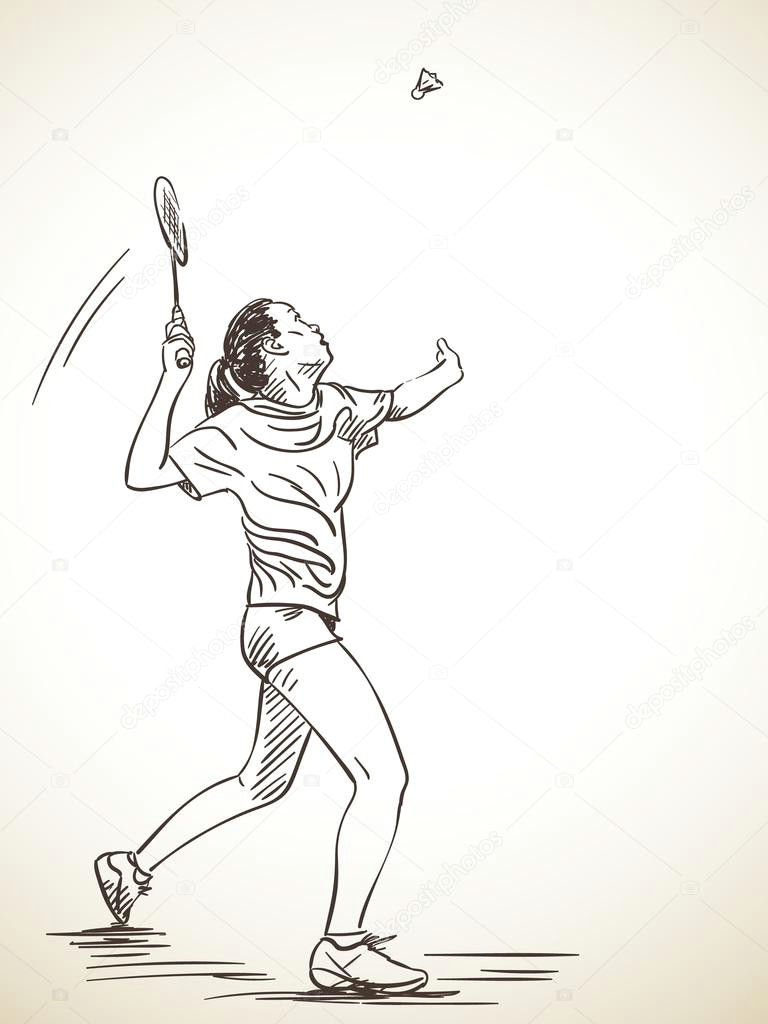 naa rt aktivna a ena badmintonistka rua na kreslenou vektorove ilustrace vektor od olgatropinina
