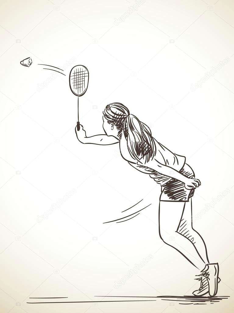 szkic kobiety graa w badmintona ilustracji wektorowych wektor od olgatropinina