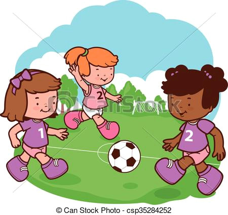 Drawing Of Girl Playing soccer Girls Playing soccer Little Girls Play Football On the Playing Field