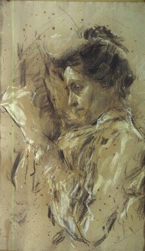 antonio mancini italian 1852 1930 donna in lettura woman reading 1907 08 charcoal and pastel on paper galleria ricci oddi piacenza italy