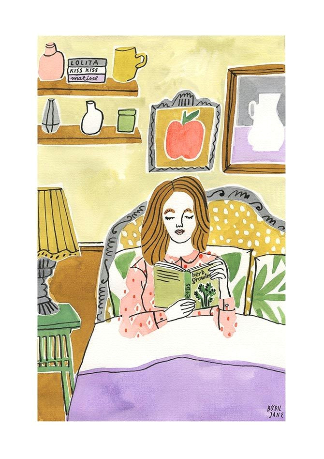 girl reading in bed bodil jane
