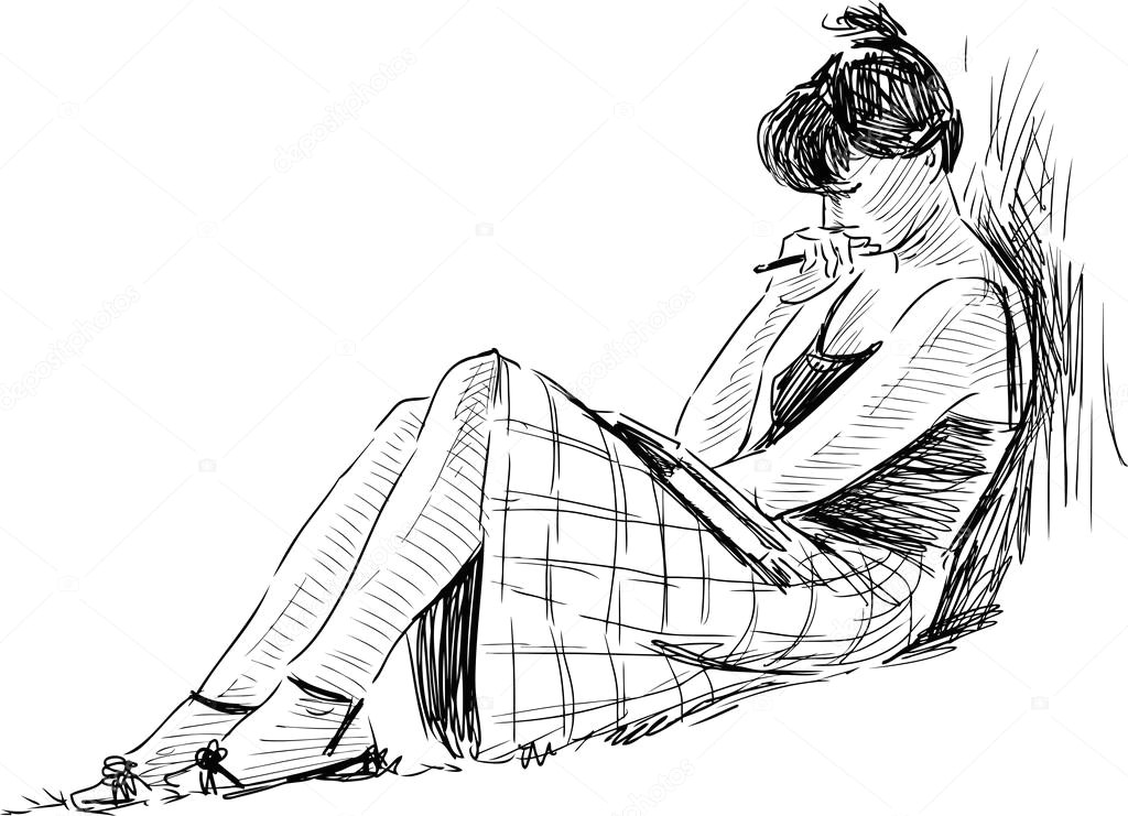 vector drawing od a woman reads a book vector by samakarov mail ru