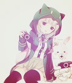 cute anime girl playing video games nerd so kawaii