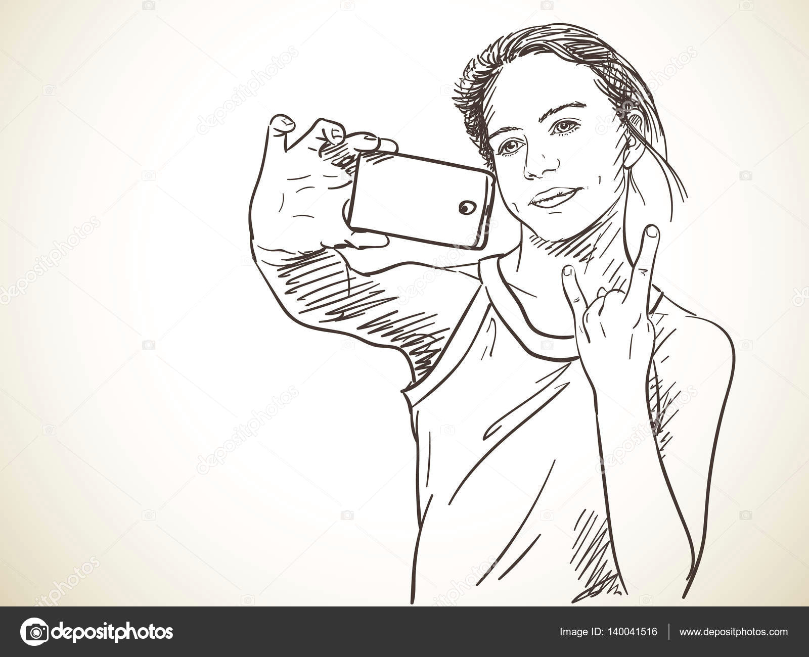 nastoletni dziewczyna biora c selfie szkic wektor ilustracja wektor od olgatropinina