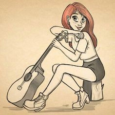 image result for girl and guitar drawing