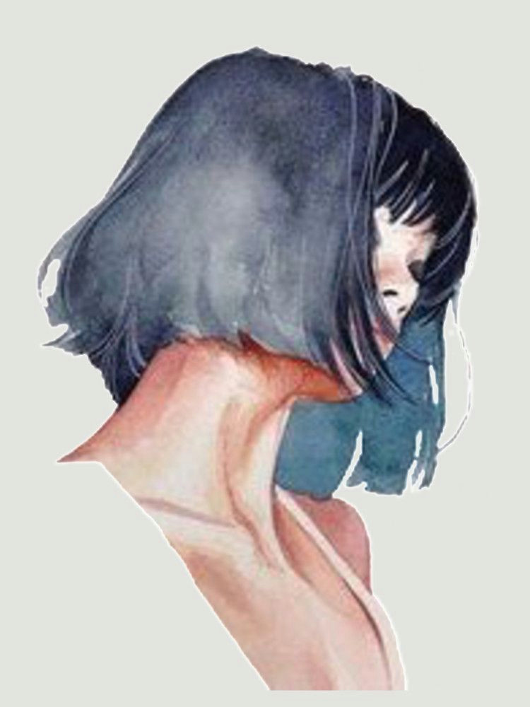 a short haired tumblr style girl done in watercolour style slightly resembles mia wallace from pulp fiction quentin tarantino