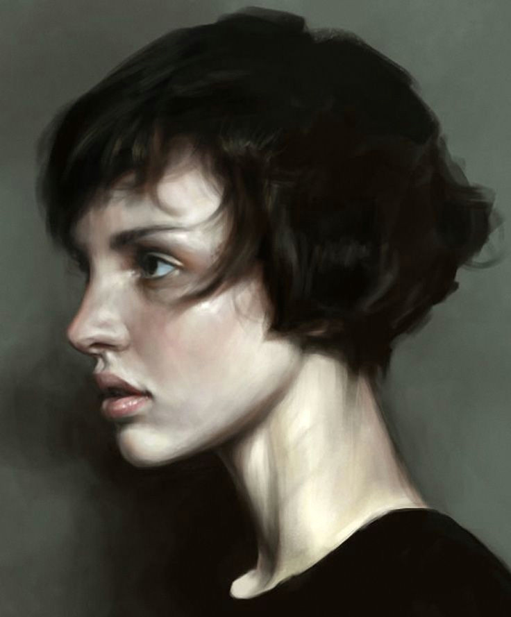 short hair mohamed gambouz figurative realism art female head profile woman face portrait digital painting loveart