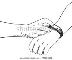 sketch of hand with fitness bracelet touching screen with heart icon hand drawn vector illustration with hatched shade isolated on white background