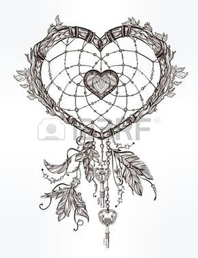 hand drawn romantic drawing of a heart shaped dream catcher feathers and leaves vector illustration isolated ethnic tattoo design with american indians