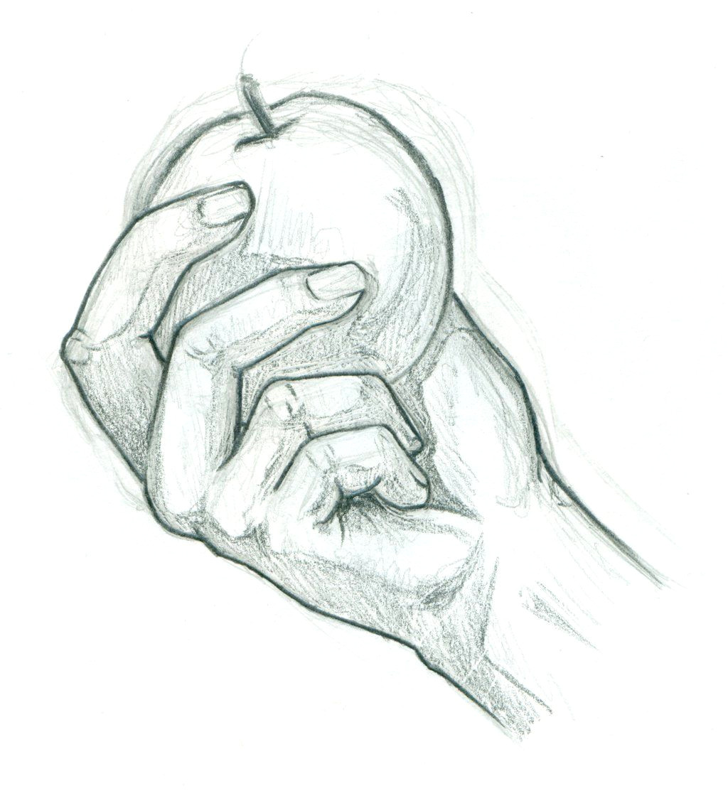 a hand holding an apple drawing google search