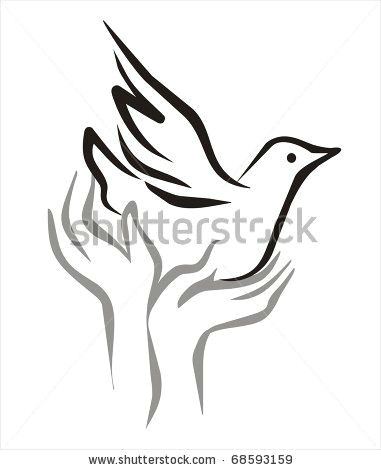 dove bird sketch peace flying from the open hands sketch in black lines stock vector