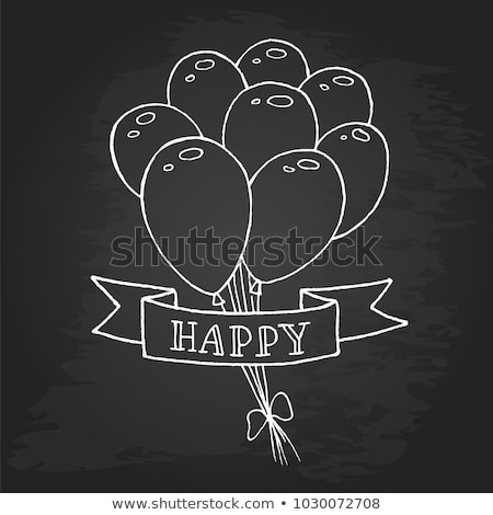 balloons drawing in chalk ribbon with the inscription happy print design