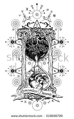 tree and heart in hourglass symbol of life and death mystical tattoo man in hourglass tattoo evergreen heart concept time tattoo