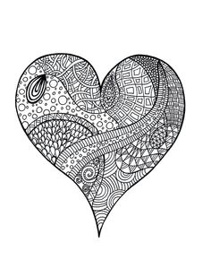 heart zentangle colouring page