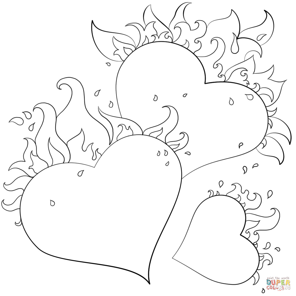 hearts with flames coloring page and heart pages