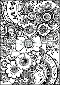beautiful henna flowers and paisleys colouring in sheet instant download