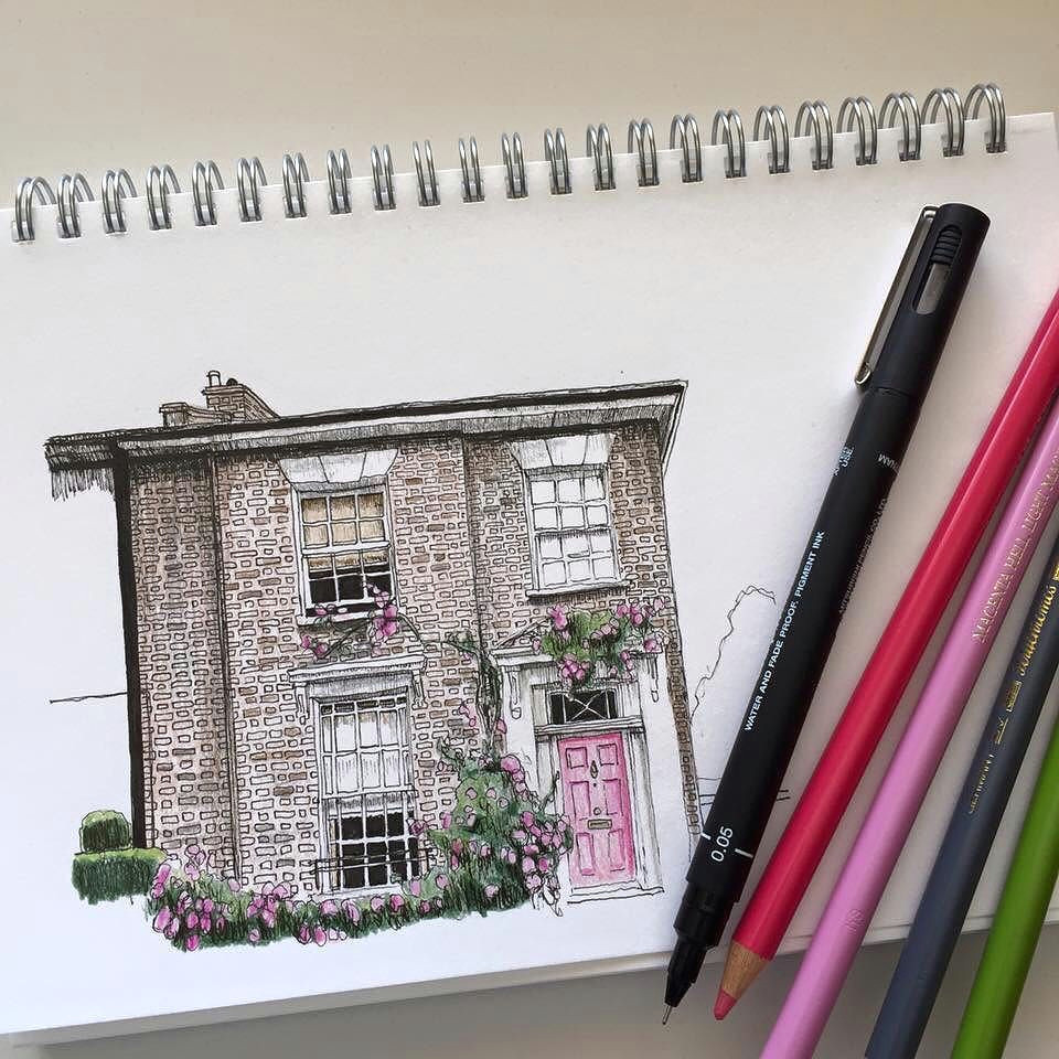 art drawing pen sketch illustration house architecture
