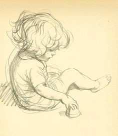 vintage 1933 jh dowd children s print young child sitting on the beach bare feet making sand pies sandcastle pencil sketch book illustration