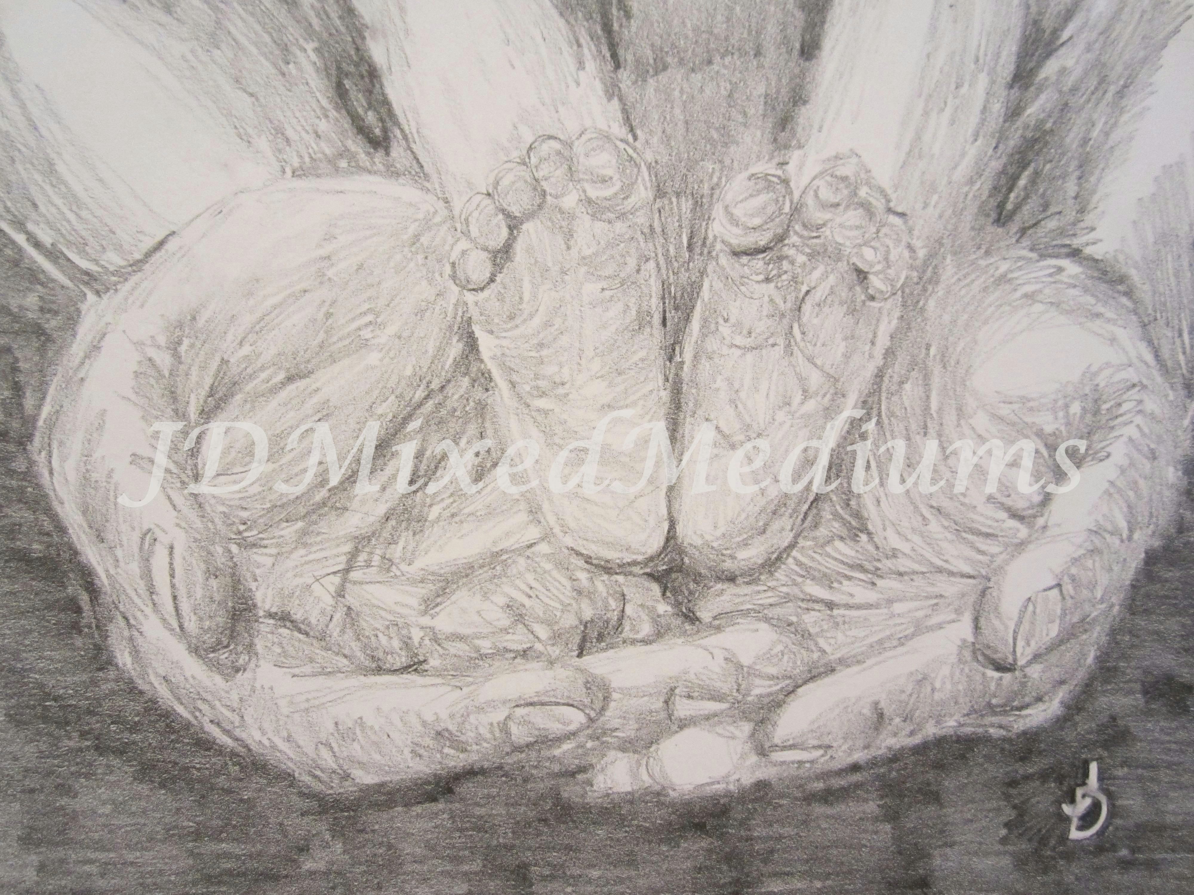 in his hands a drawing for my beautiful niece done with graphite pencil