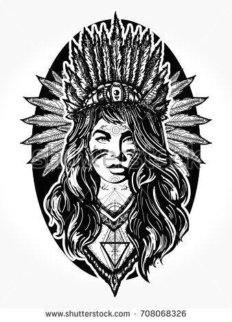 Drawing Of Native Girl Native American Woman Tattoo Art Ethnic Girl Warrior Young Woman