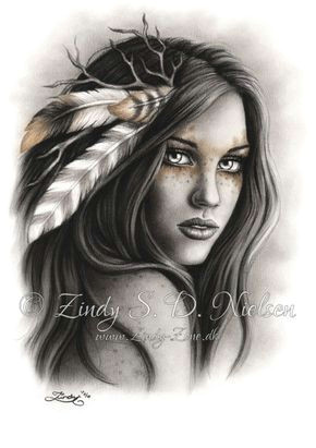 nature girl spiritual woman feather native art print fantasy zindy nielsen