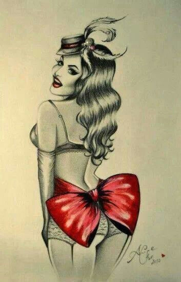 red bow pin up sketch