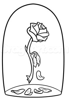 beauty and the beast rose drawing step 7