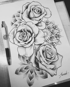 geometrical mandala dot work roses tattoo design drawing found on instagram tattoo design drawings