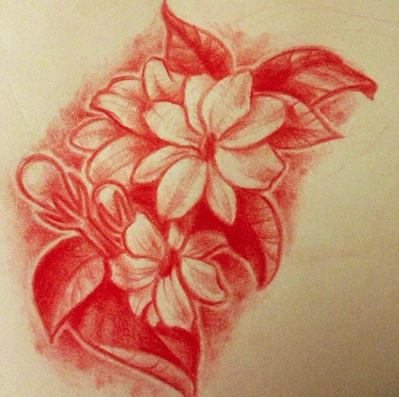 drawing of my tattoo sampaguita flowers by lindsay bugbaker