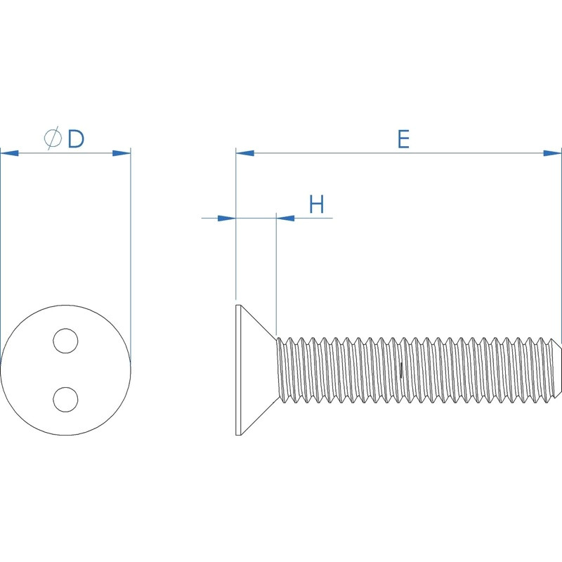 m3 x 20mm security 2hole snake eye countersunk screws black a2 stainless steel drawing