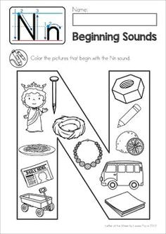 phonics letter of the week n beginning sounds coloring activity page