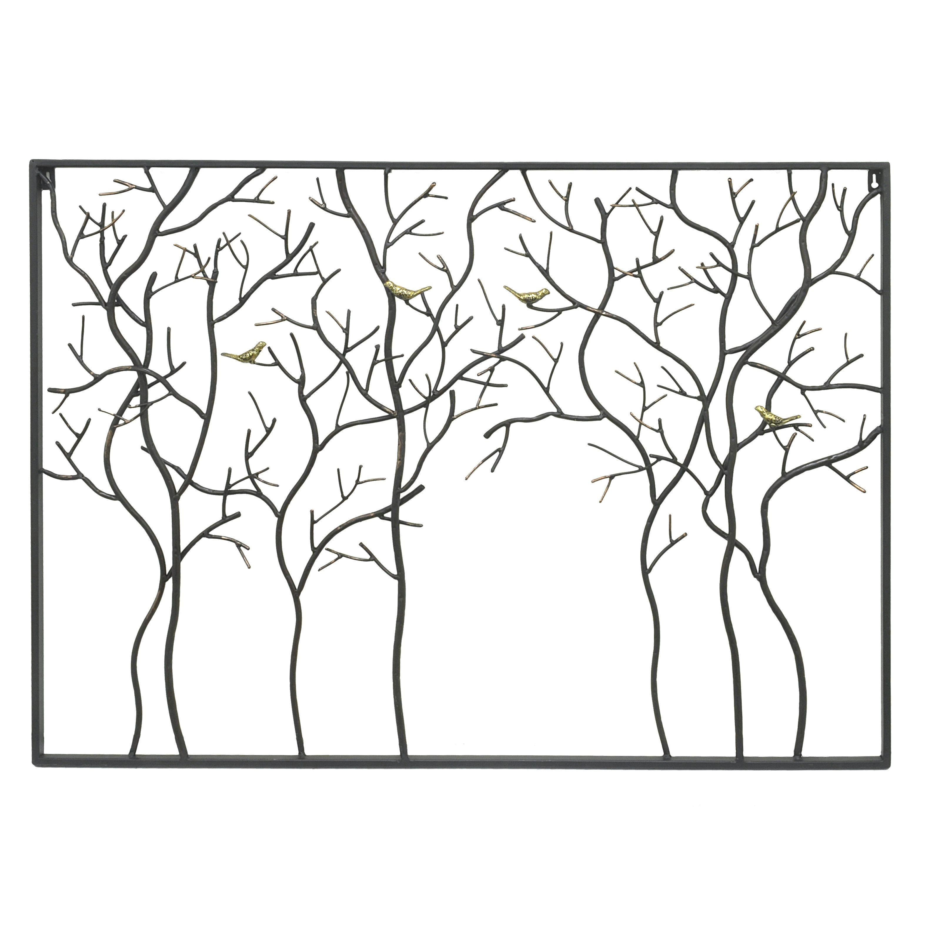 three hands 32434 black metal trees with birds wall sculpture metal art