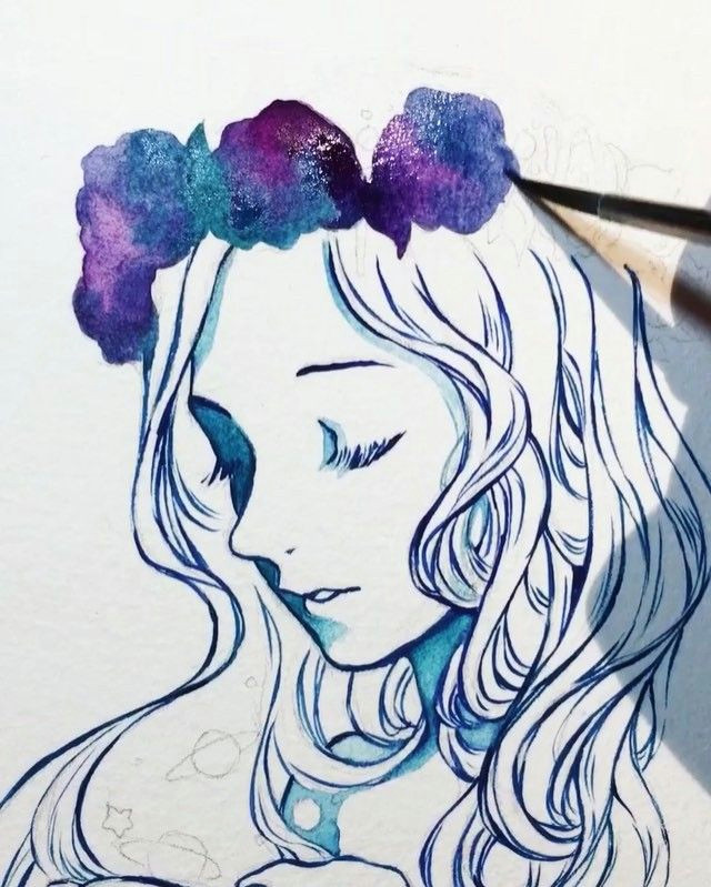 full video on my tumblr link in description more galaxy flower crown a i m using windsor newton designer gouache and finished it off with gold ink
