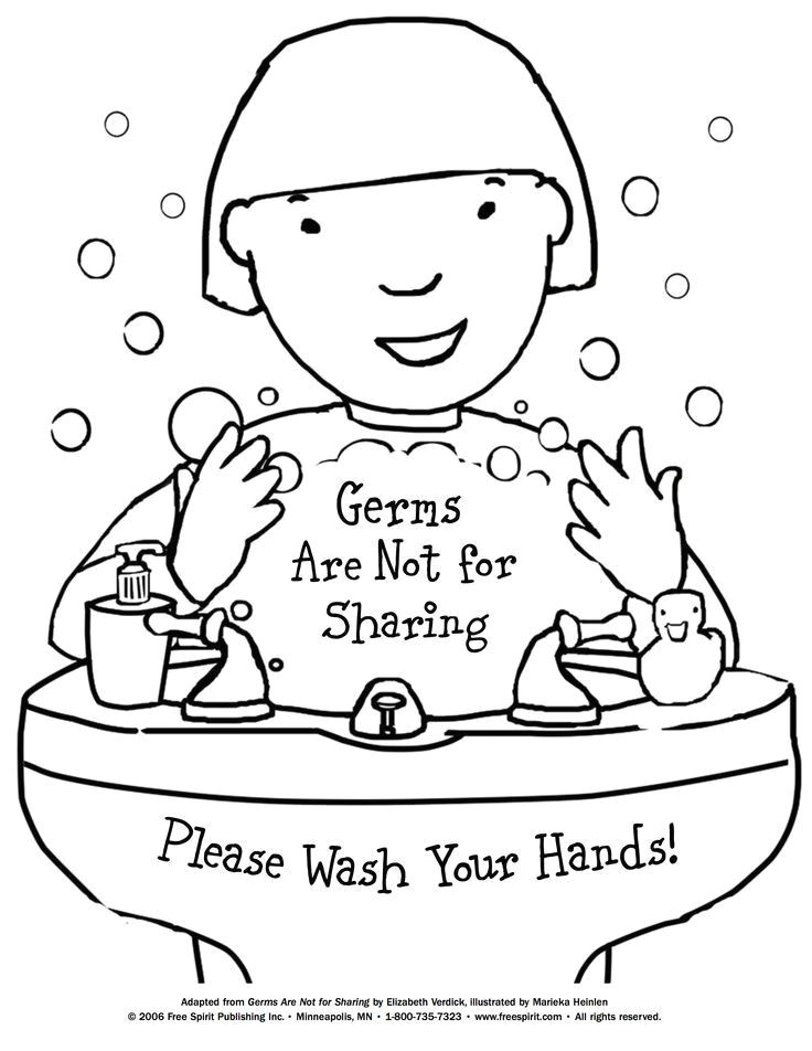 Drawing Of Washing Your Hands Free Printable Coloring Page to Teach Kids About Hygiene Germs are