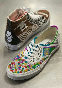 two of the eight shoes thunder mountain high school art students entered into the vans custom culture design contest are seen here