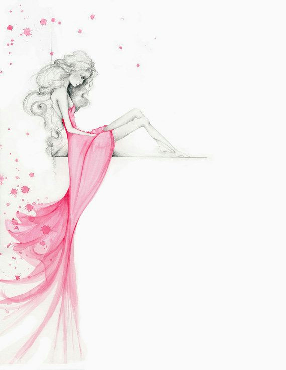 painting ooak fine art original watercolor painting pencil drawing pink beautiful girl painting large abstract painting fashion illustration
