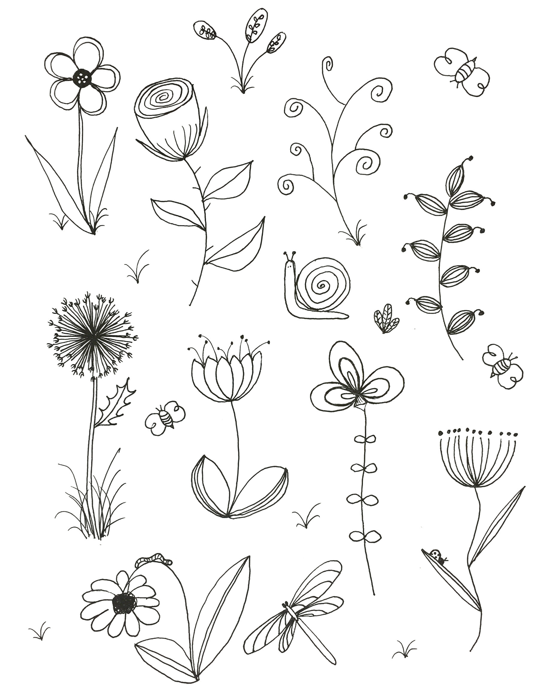 easy to draw spring pictures my original art inspired by many doodle flower line drawing of