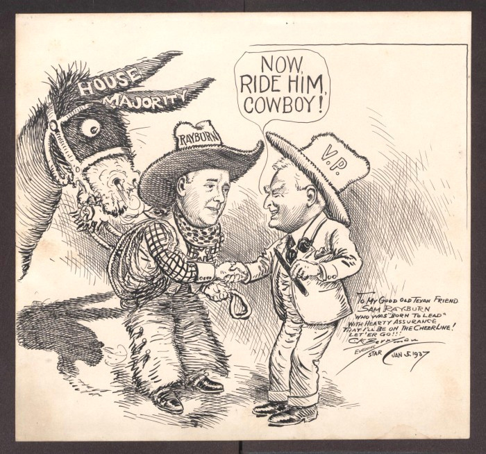 political cartoon by clifford berryman depicting sam rayburn and john nance garner