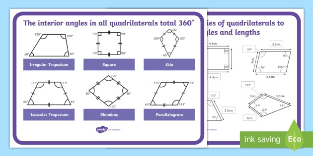 finding missing angles and lengths of quadrilaterals display poster properties of shape missing angles