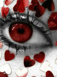 red eye with red hearts art