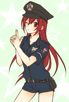 anime picture with free matsuoka gou rio rio long hair single tall image blush looking at viewer red eyes red hair wink blue girl uniform service cap