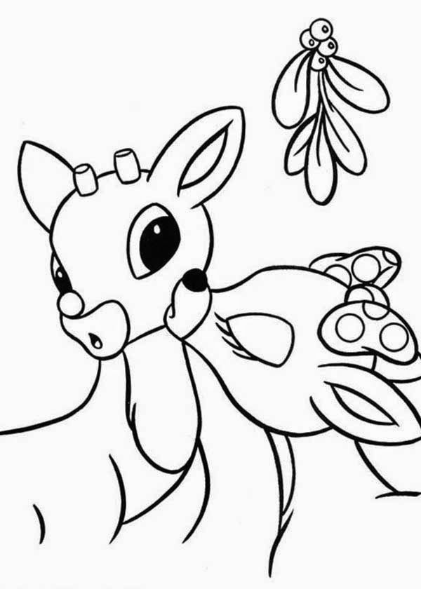 rudolph under mistletoe reindeer coloring pages