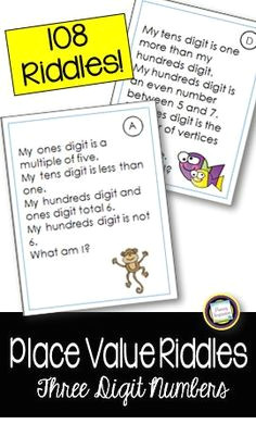 place value riddles for three digit numbers bundle