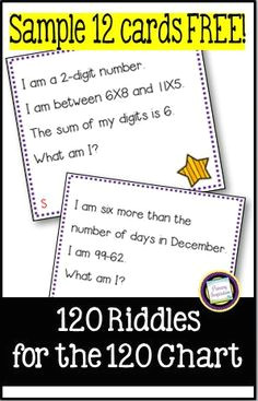 100 riddles for the hundred chart 3rd grade free sample